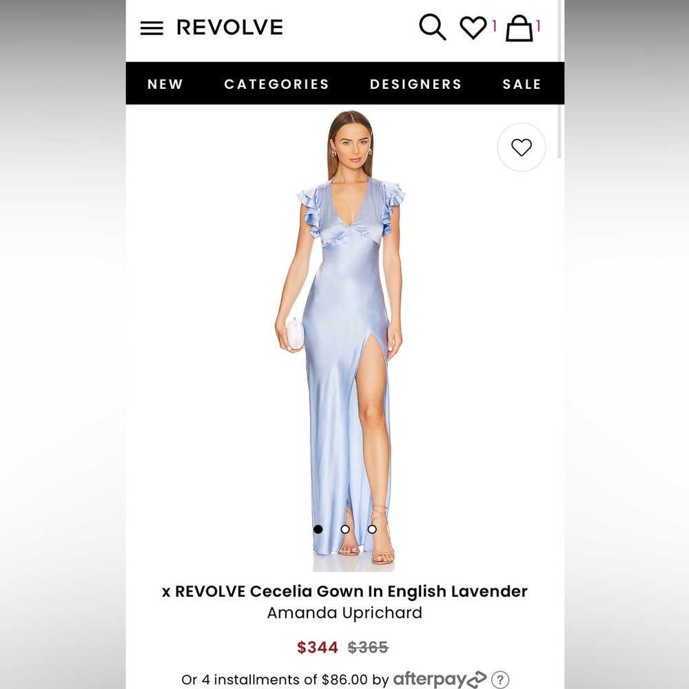 Revolve Amanda Uprichard Cecelia Gown in Blue Silk English Lavender Small $344